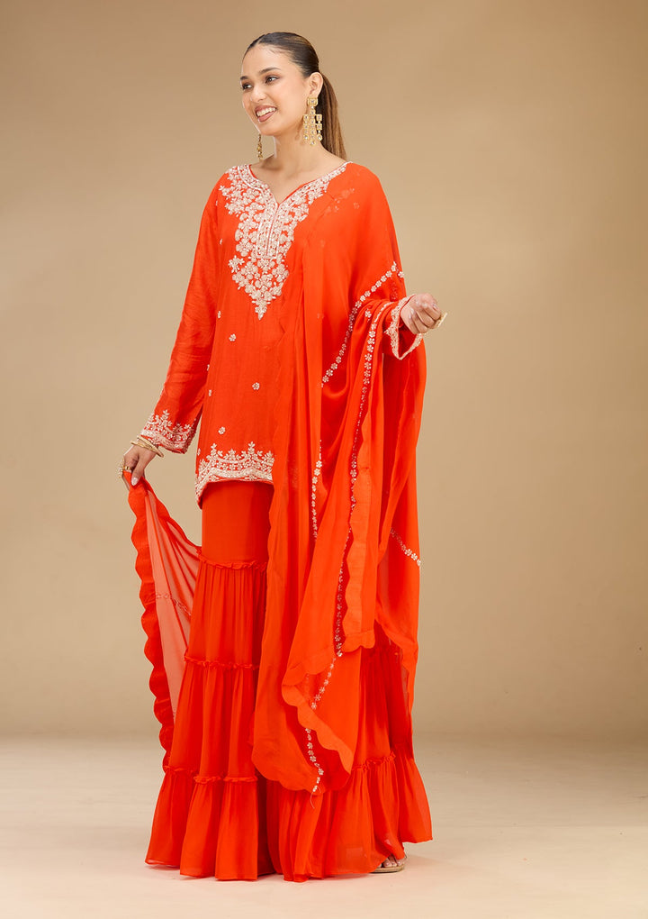 Rust Pearlwork Georgette Readymade Salwar Suit