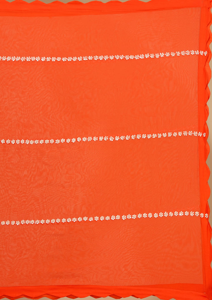 Rust Pearlwork Georgette Readymade Salwar Suit