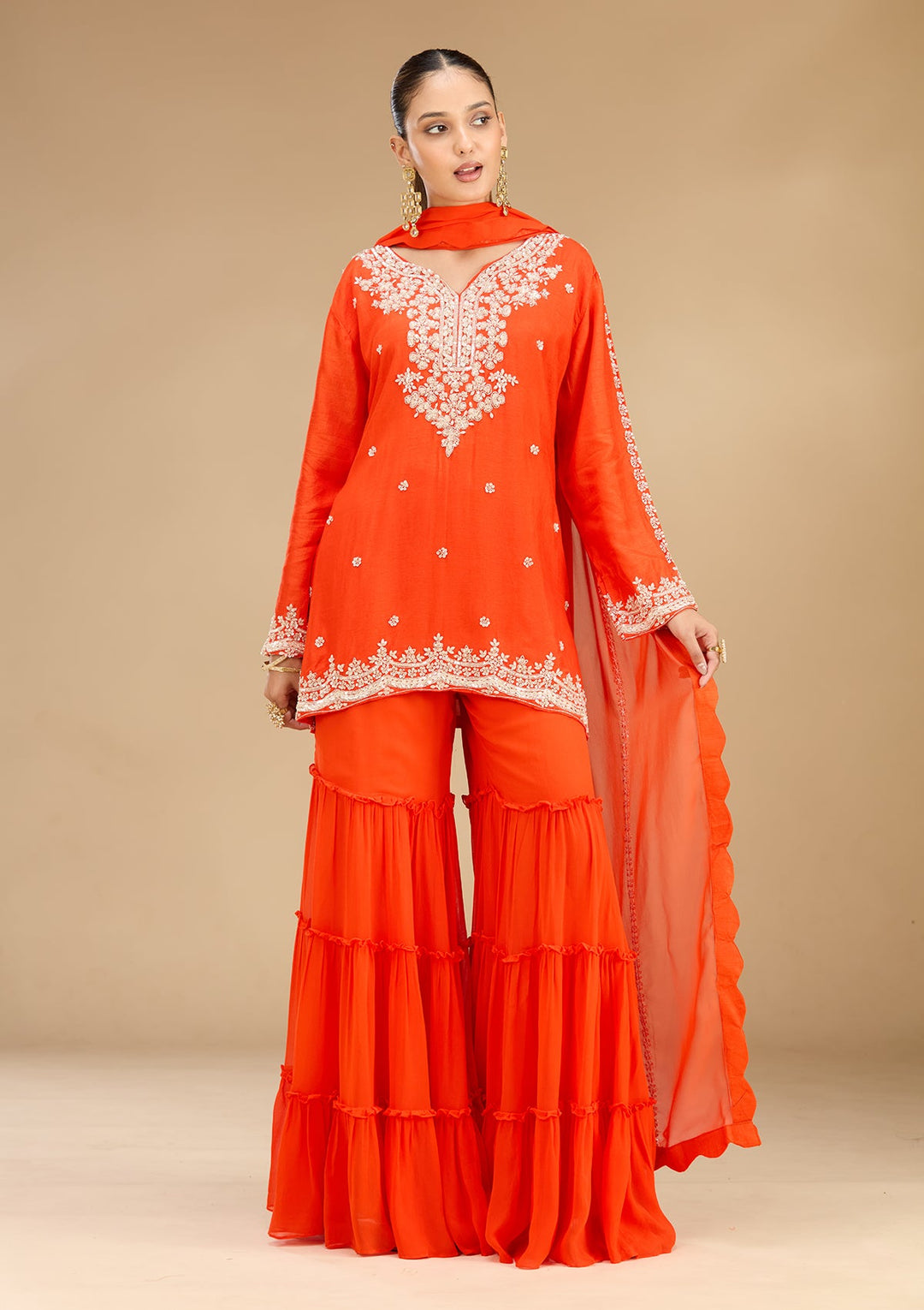 Rust Pearlwork Georgette Readymade Salwar Suit