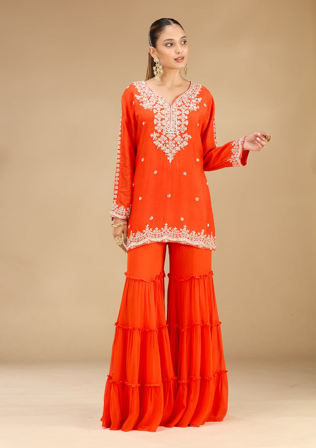 Rust Pearlwork Georgette Readymade Salwar Suit