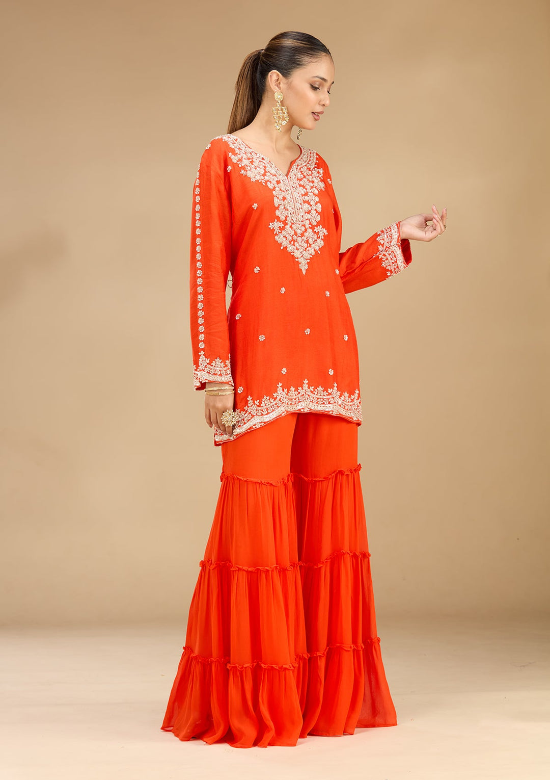 Rust Pearlwork Georgette Readymade Salwar Suit