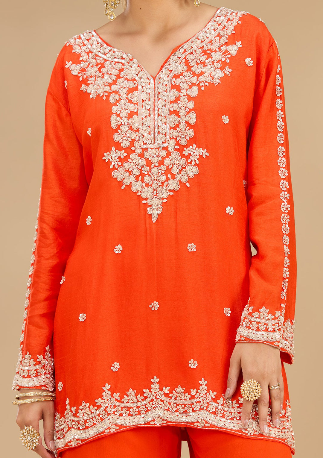 Rust Pearlwork Georgette Readymade Salwar Suit