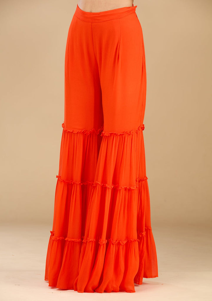 Rust Pearlwork Georgette Readymade Salwar Suit