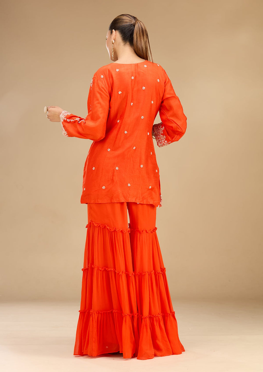 Rust Pearlwork Georgette Readymade Salwar Suit