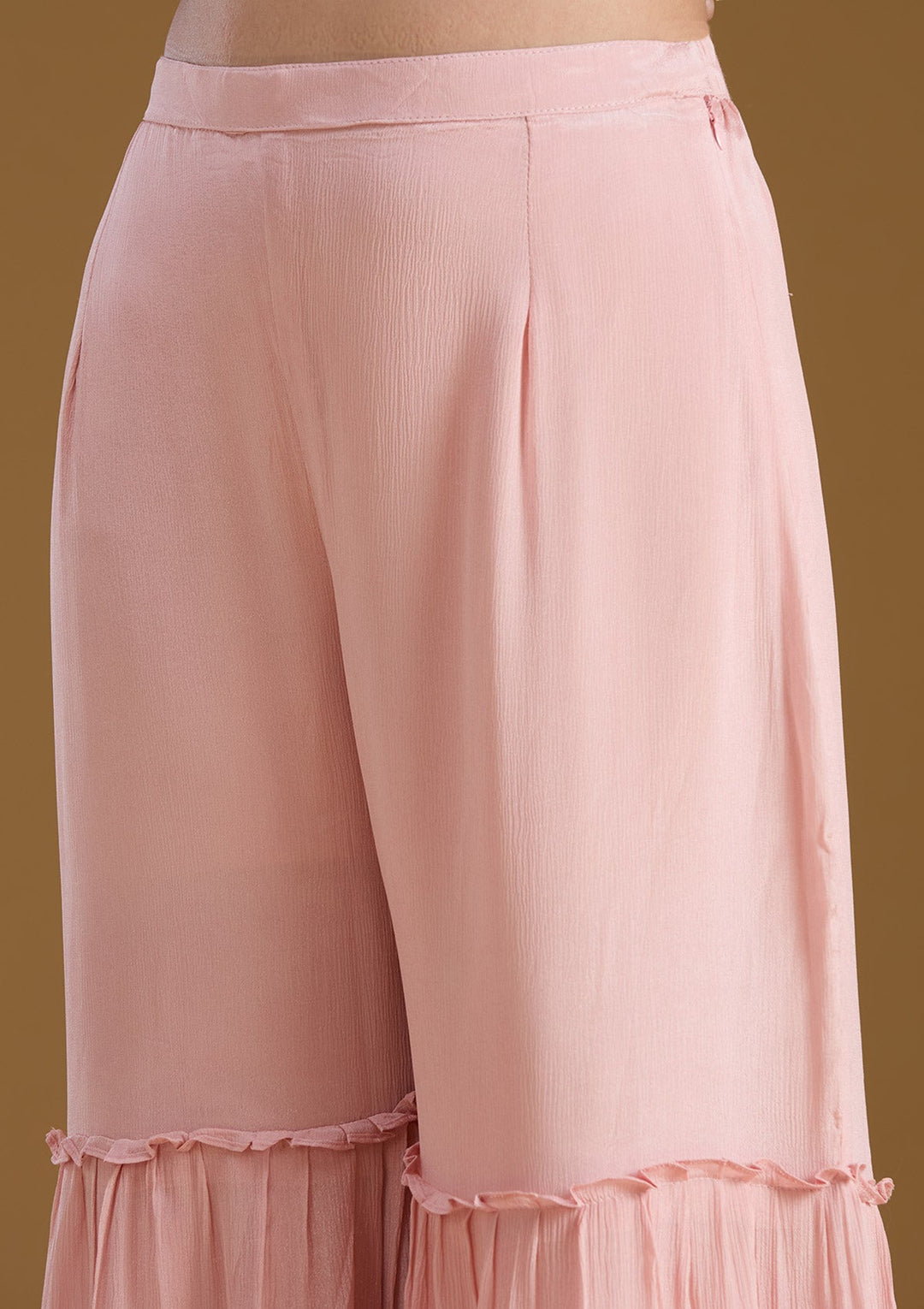 Pink Threadwork Crepe Readymade Salwar Suit