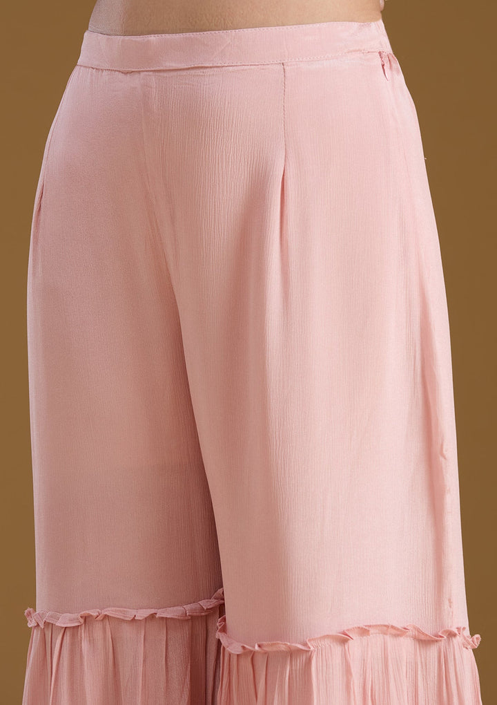 Pink Threadwork Crepe Readymade Salwar Suit