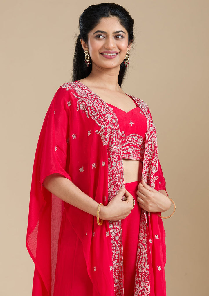 Rani Pink Zariwork (Gold) Chiffon Readymade Salwar Suit-Koskii