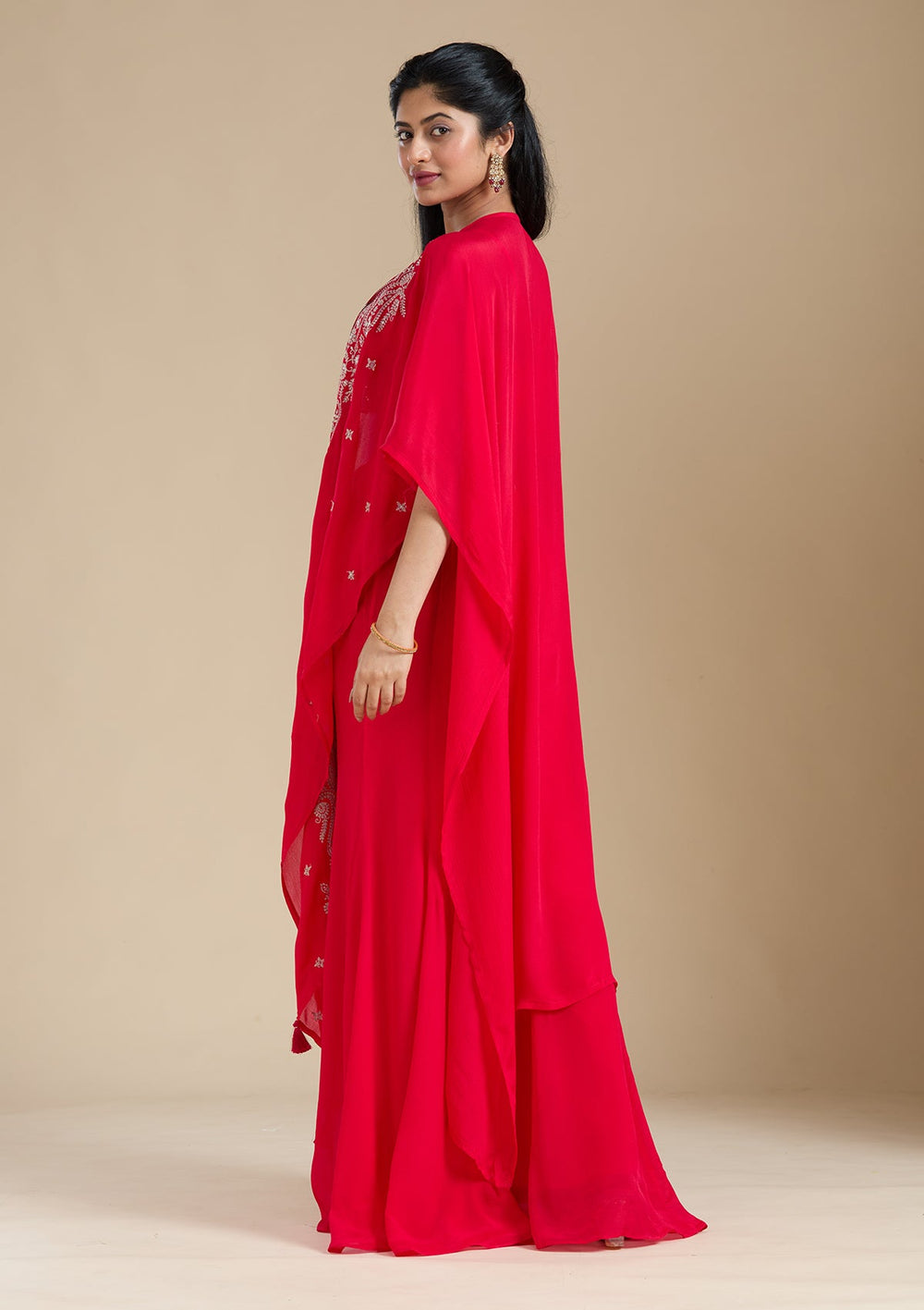 Rani Pink Zariwork (Gold) Chiffon Readymade Salwar Suit-Koskii