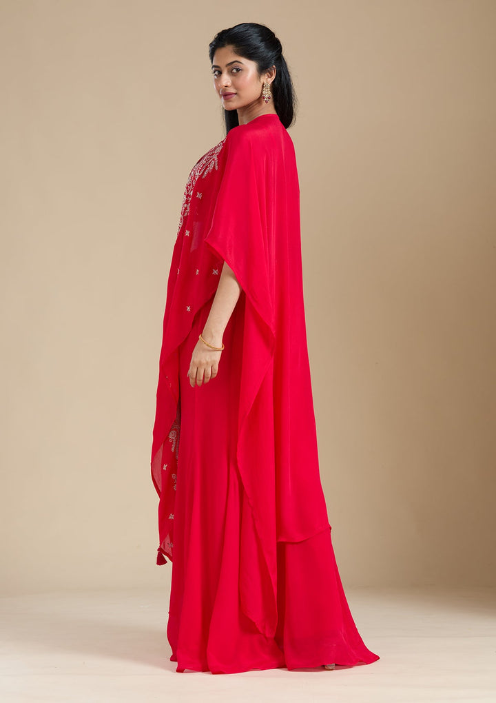Rani Pink Zariwork (Gold) Chiffon Readymade Salwar Suit-Koskii