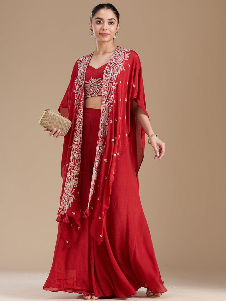 Rust Zariwork (Gold) Chiffon Readymade Salwar Suit