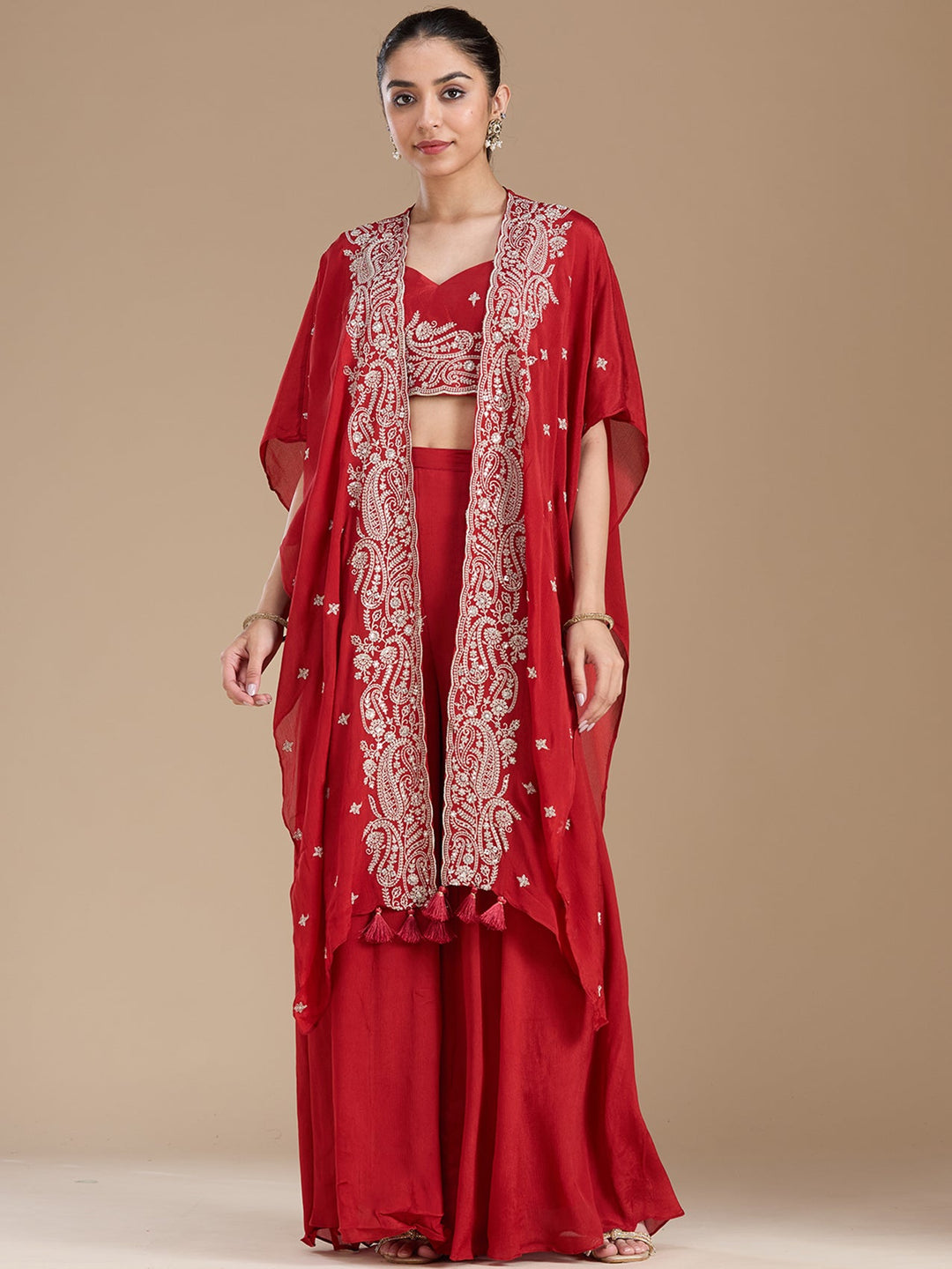 Rust Zariwork (Gold) Chiffon Readymade Salwar Suit