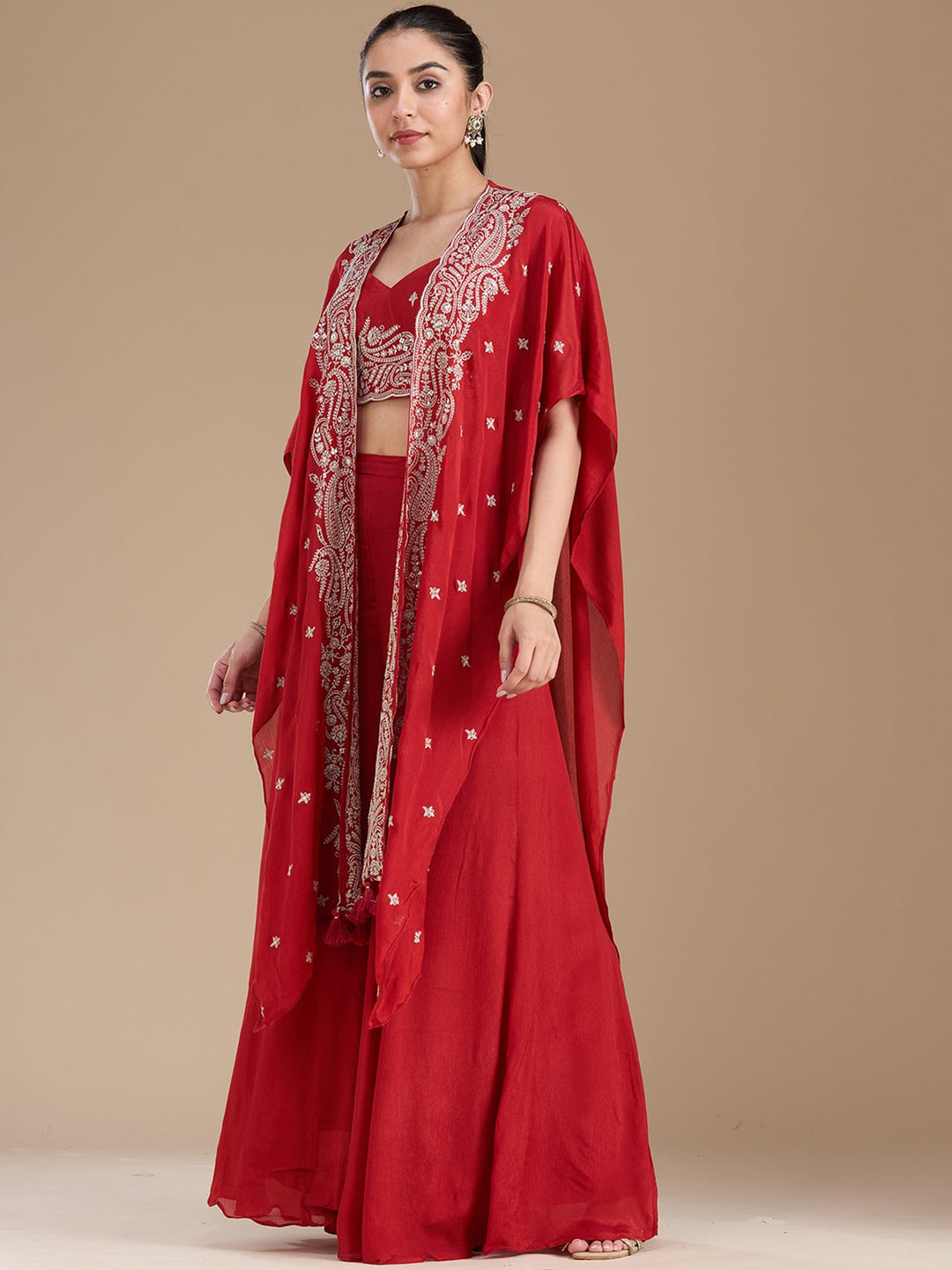 Rust Zariwork (Gold) Chiffon Readymade Salwar Suit