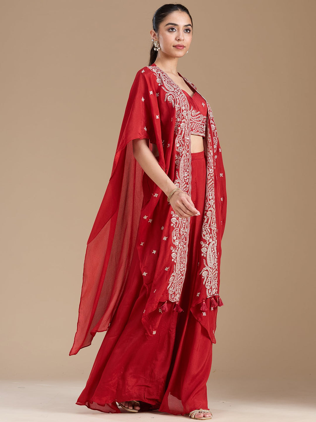 Rust Zariwork (Gold) Chiffon Readymade Salwar Suit