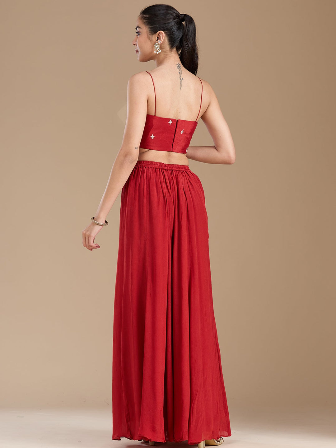 Rust Zariwork (Gold) Chiffon Readymade Salwar Suit