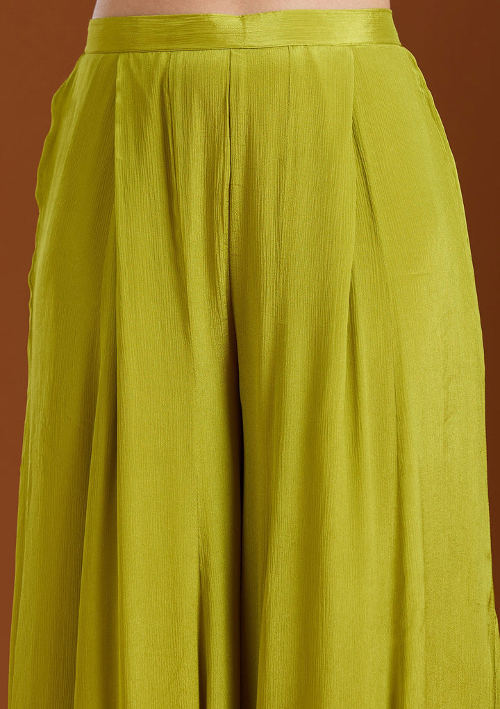 Mehandi Green Threadwork Chiffon Readymade Salwar Suit-Koskii
