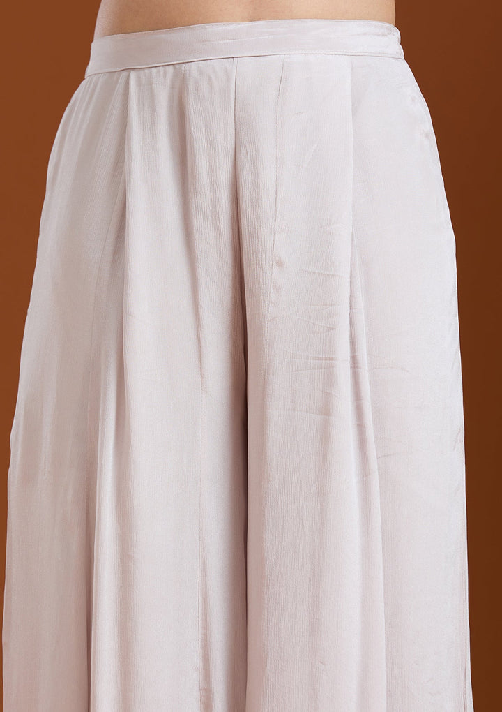 Off White Threadwork Chiffon Readymade Salwar Suit-Koskii