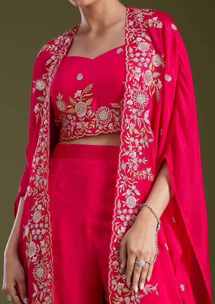 Rani Pink Cutdana Soft Raw Silk Readymade Salwar Suit