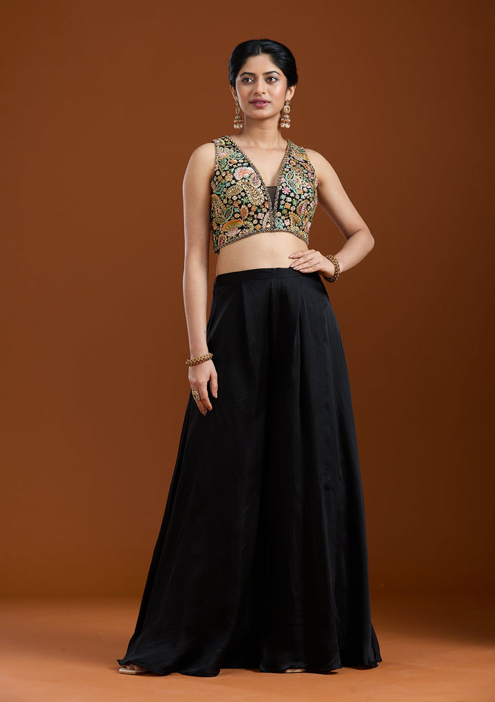 Black Cutdana Crepe Readymade Salwar Suit-Koskii