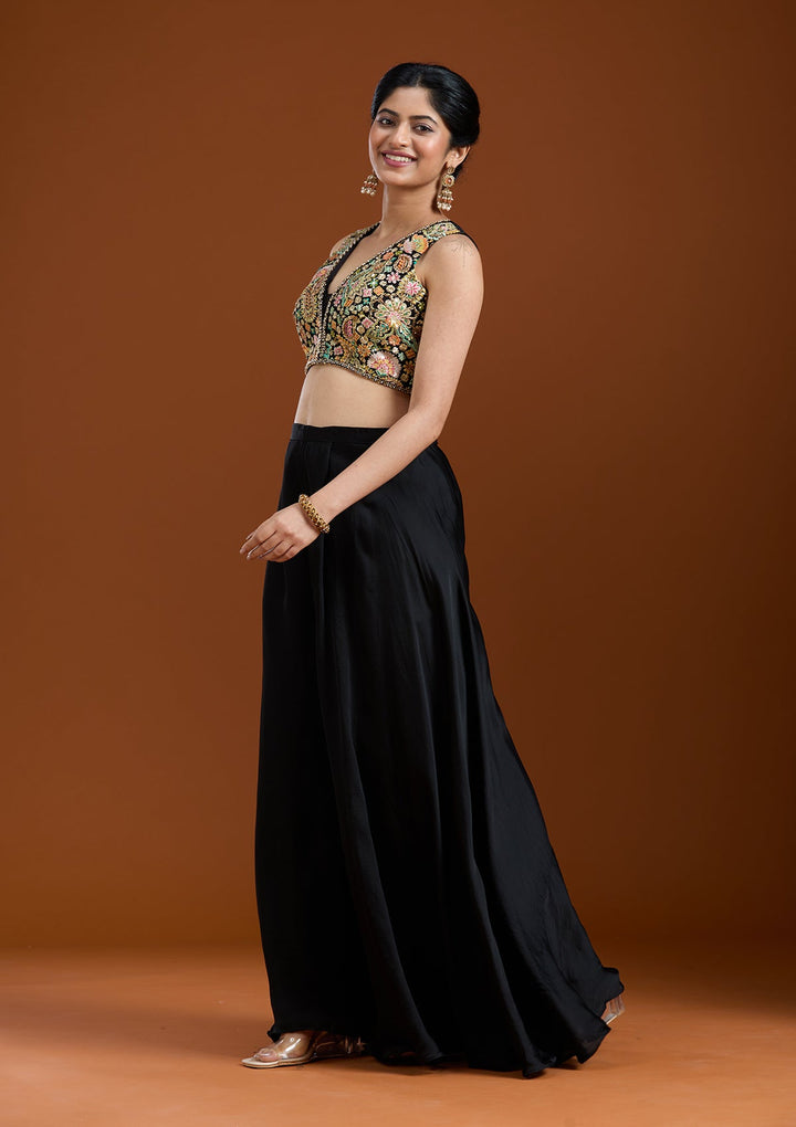 Black Cutdana Crepe Readymade Salwar Suit-Koskii