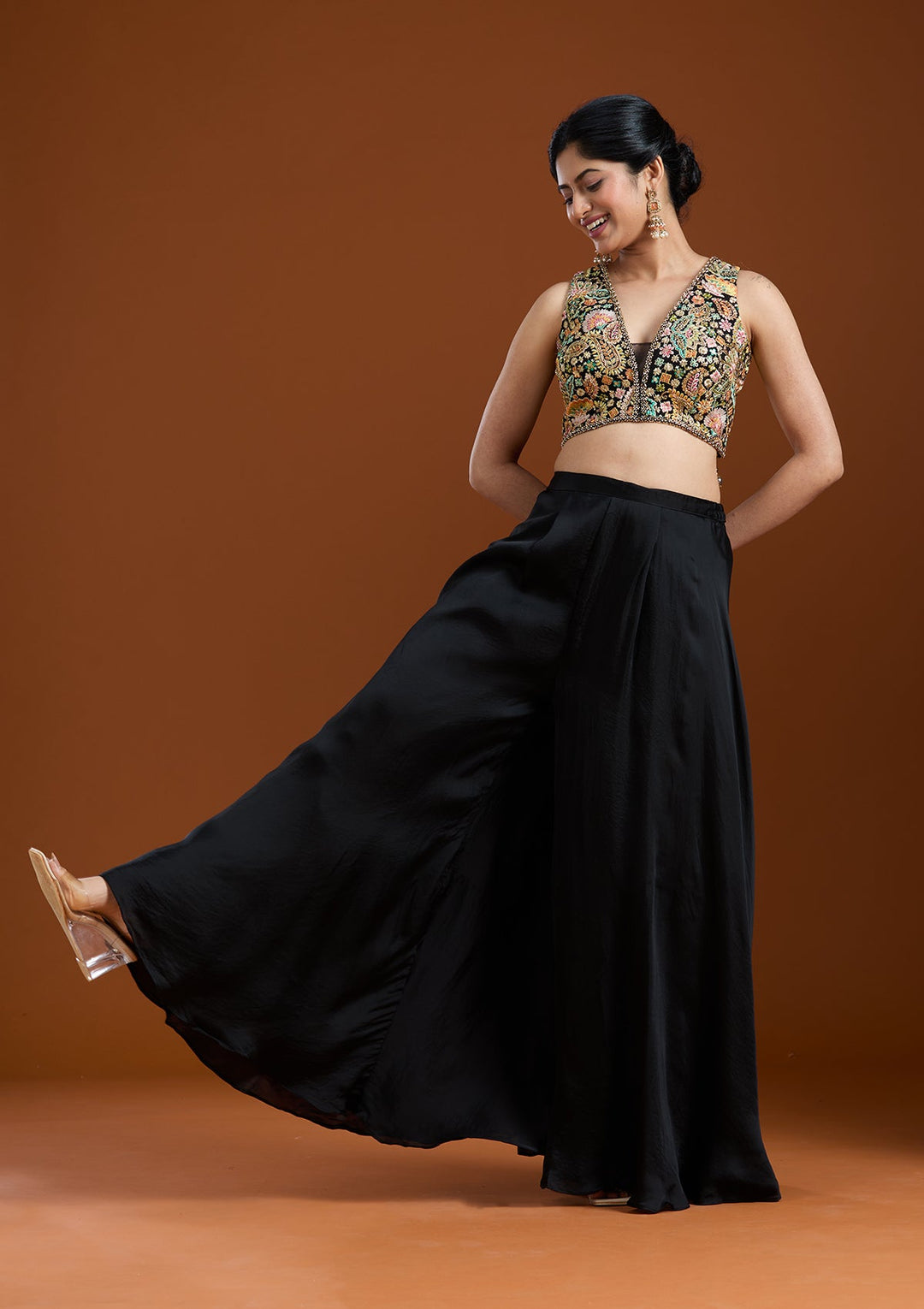 Black Cutdana Crepe Readymade Salwar Suit-Koskii