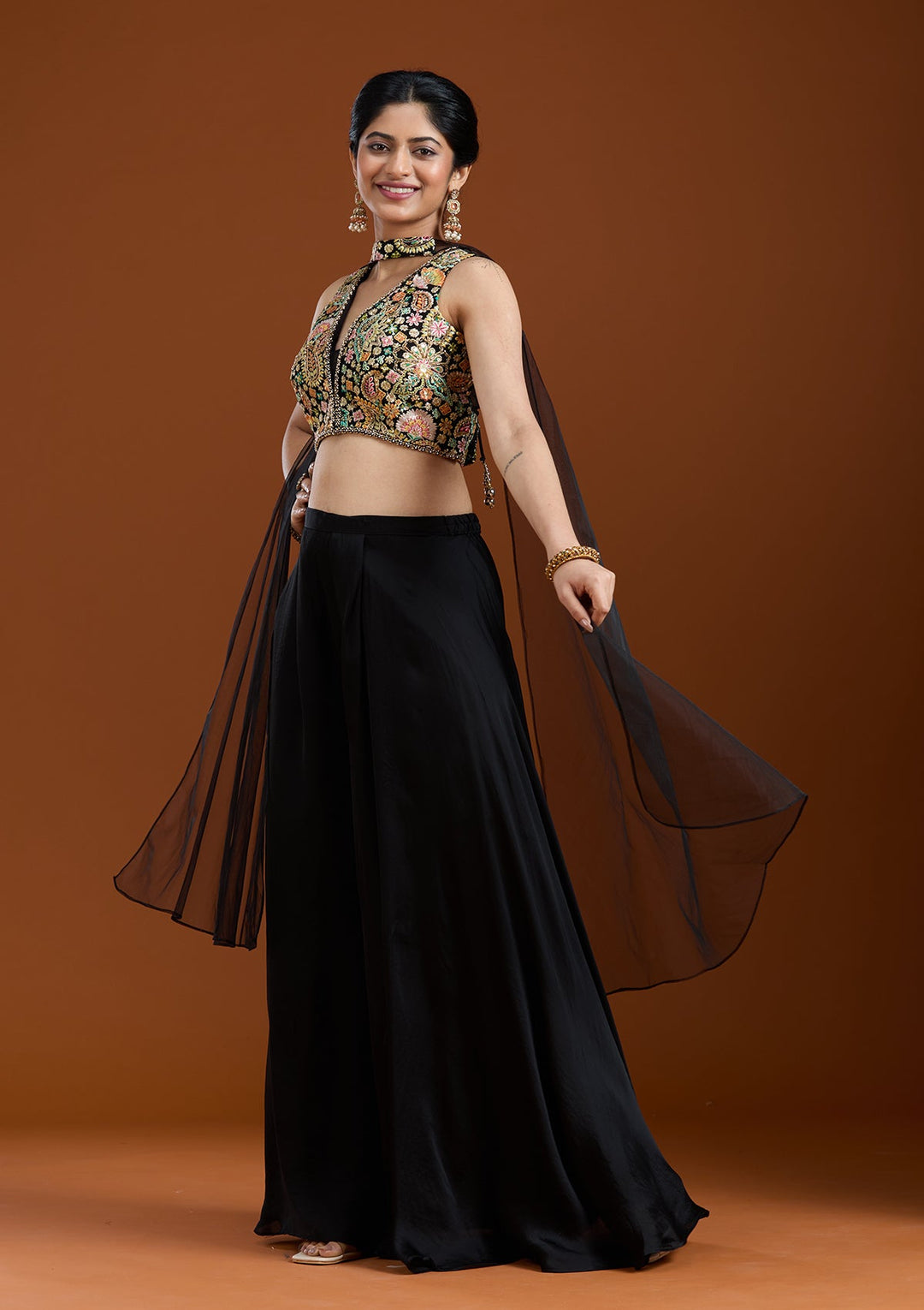 Black Cutdana Crepe Readymade Salwar Suit-Koskii