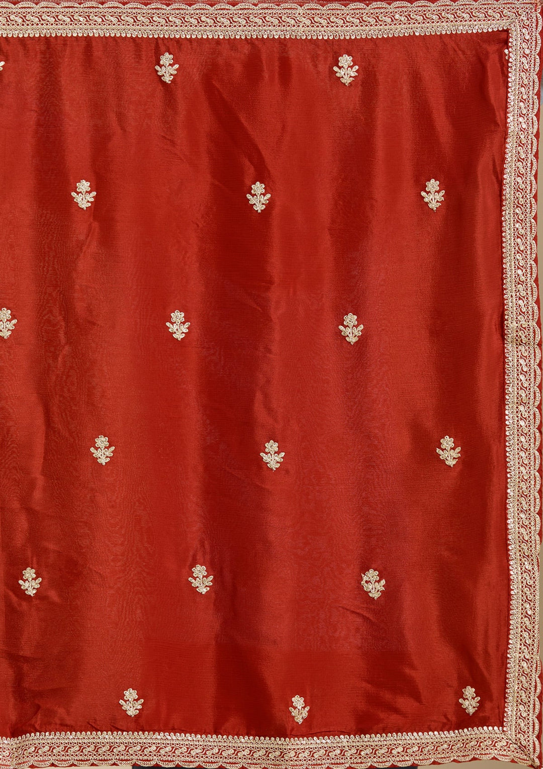 Rust Zariwork (Gold) Chiffon Readymade Salwar Suit-Koskii