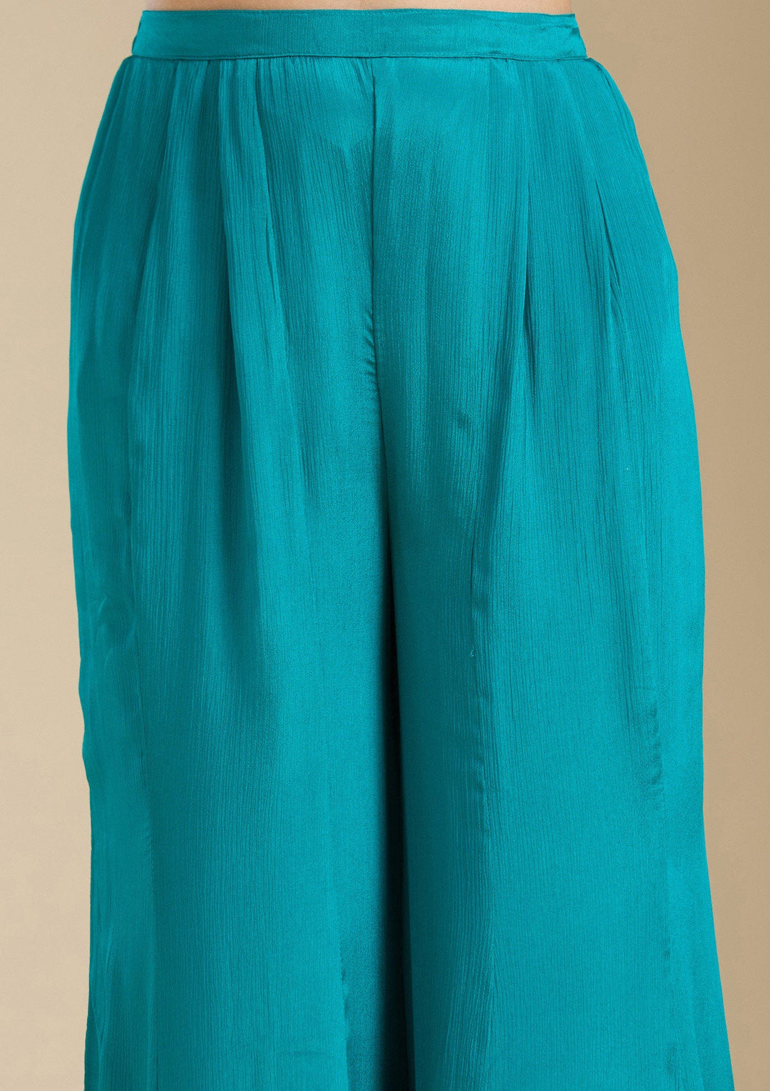 Turquoise Blue Zariwork (Gold) Chiffon Readymade Salwar Suit-Koskii