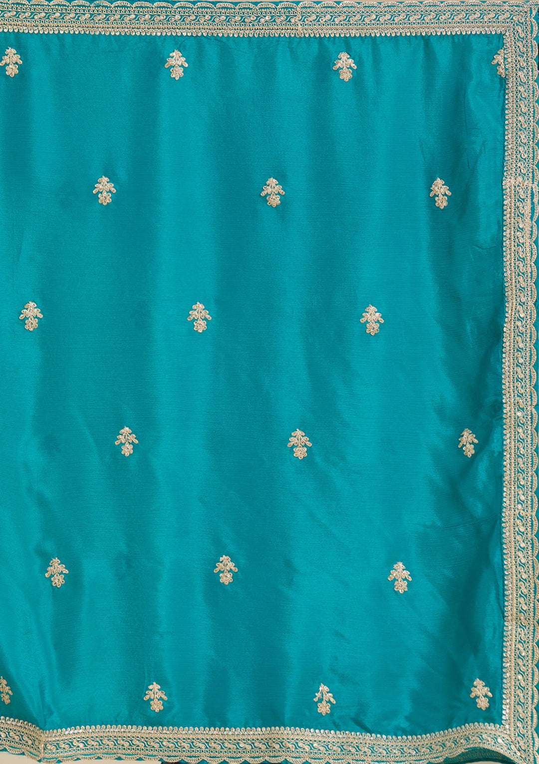 Turquoise Blue Zariwork (Gold) Chiffon Readymade Salwar Suit-Koskii