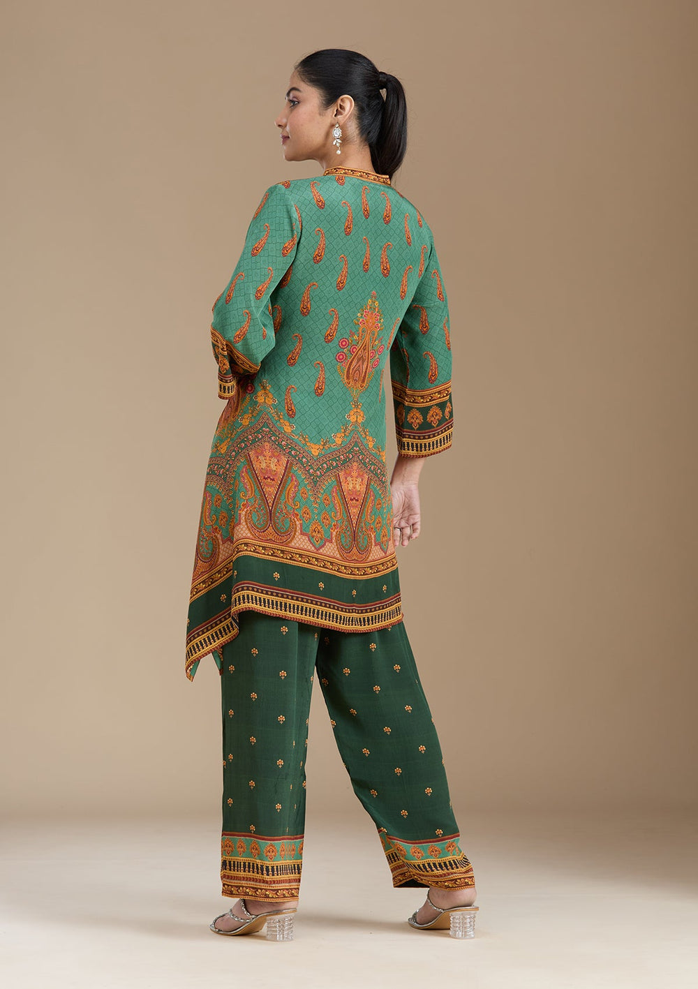 Teal Green Printed Crepe Readymade Salwar Suit_koskii