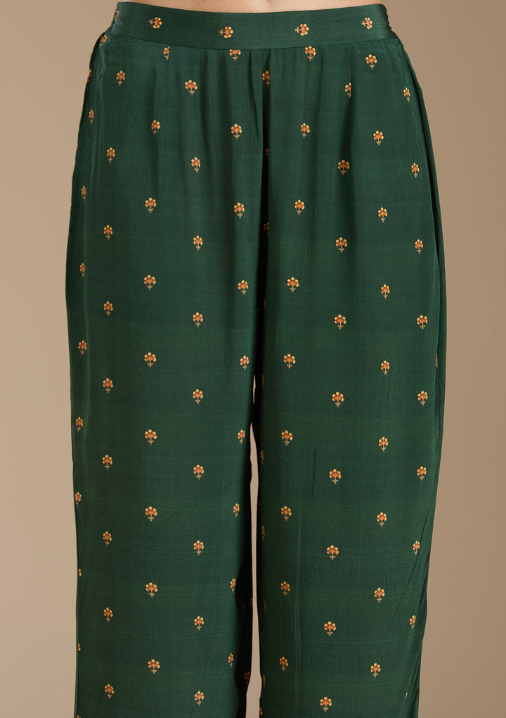 Teal Green Printed Crepe Readymade Salwar Suit_koskii