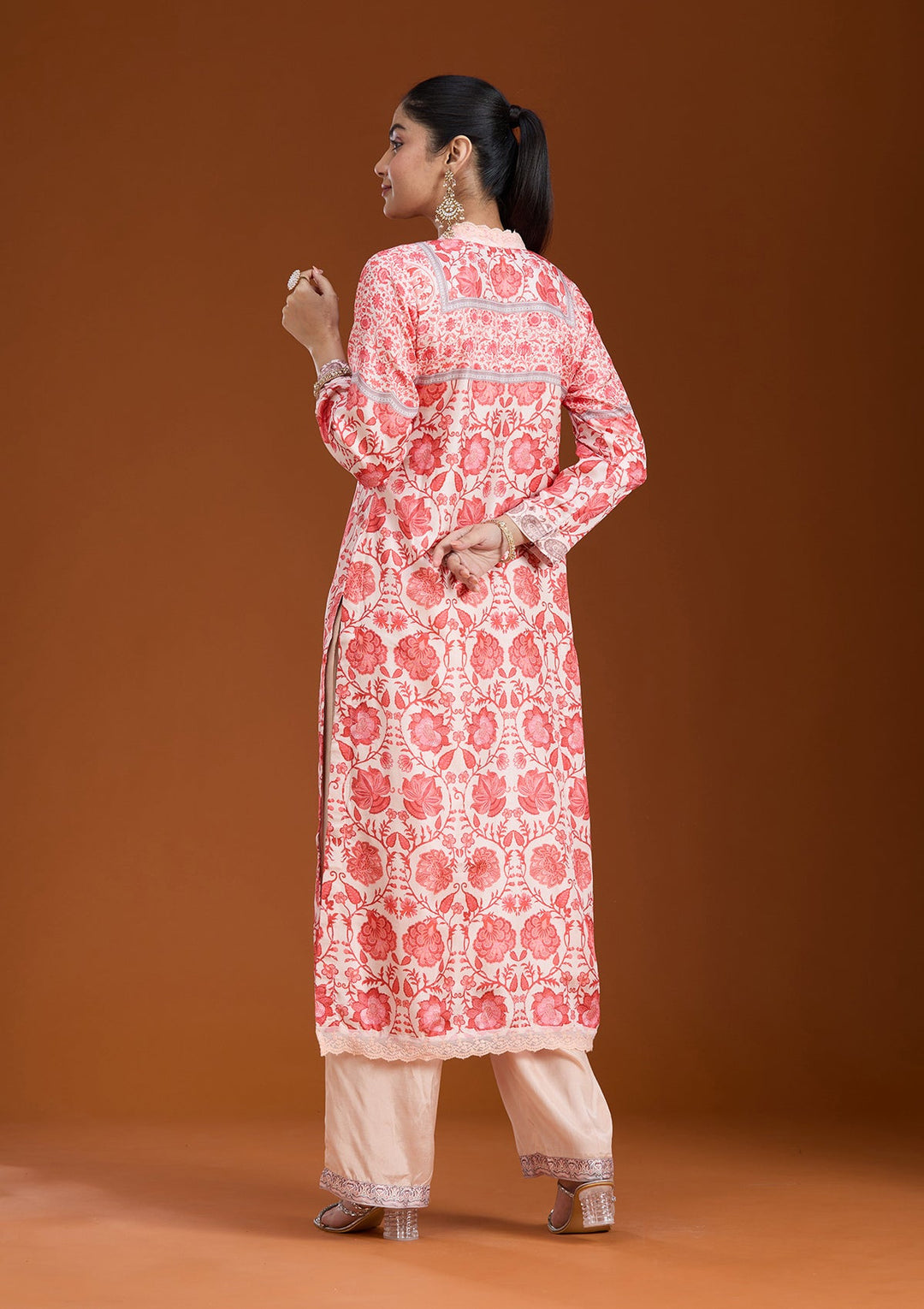 Beige Printed Crepe Readymade Salwar Suit_koskii
