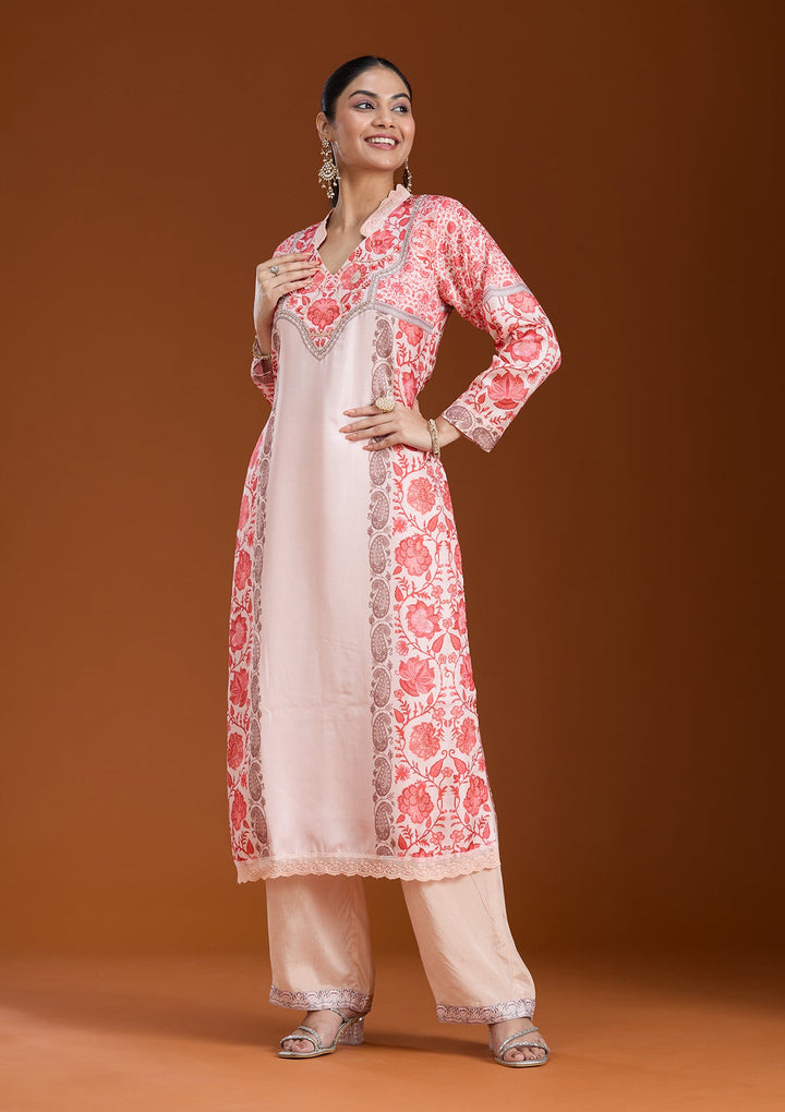 Beige Printed Crepe Readymade Salwar Suit_koskii