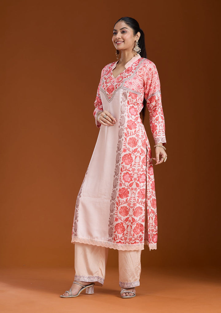 Beige Printed Crepe Readymade Salwar Suit_koskii