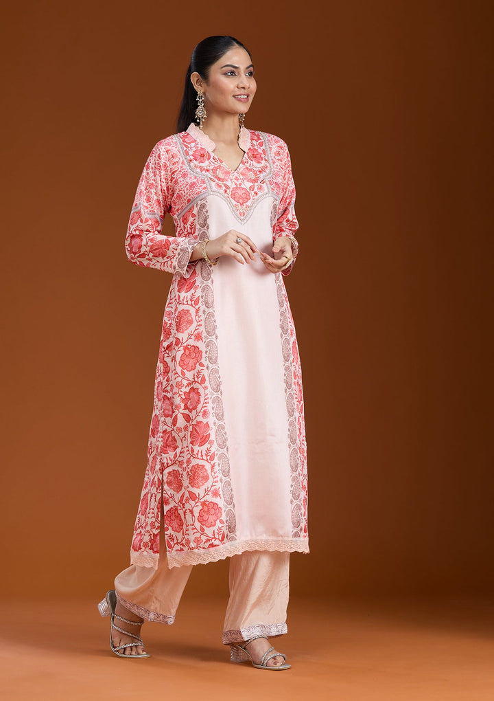 Beige Printed Crepe Readymade Salwar Suit_koskii