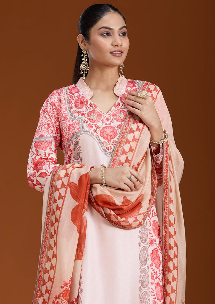 Beige Printed Crepe Readymade Salwar Suit_koskii