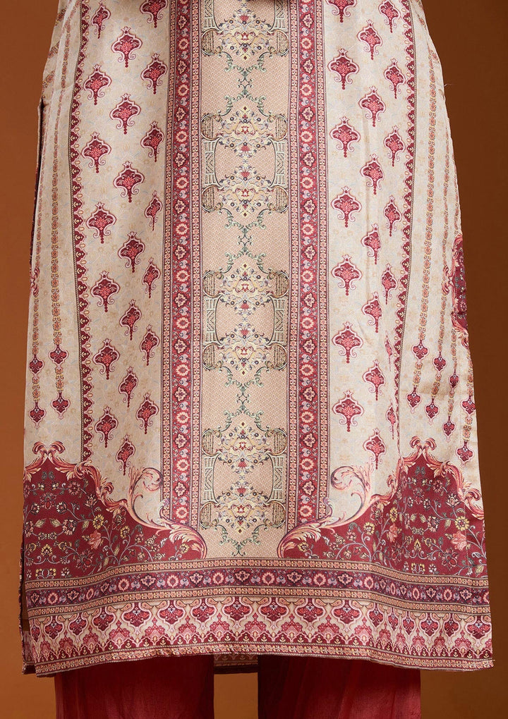 Beige Printed Crepe Readymade Salwar Suit_koskii