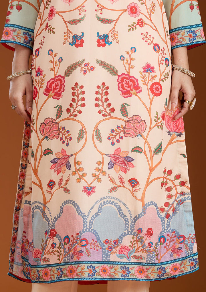 Beige Printed Crepe Readymade Salwar Suit_koskii