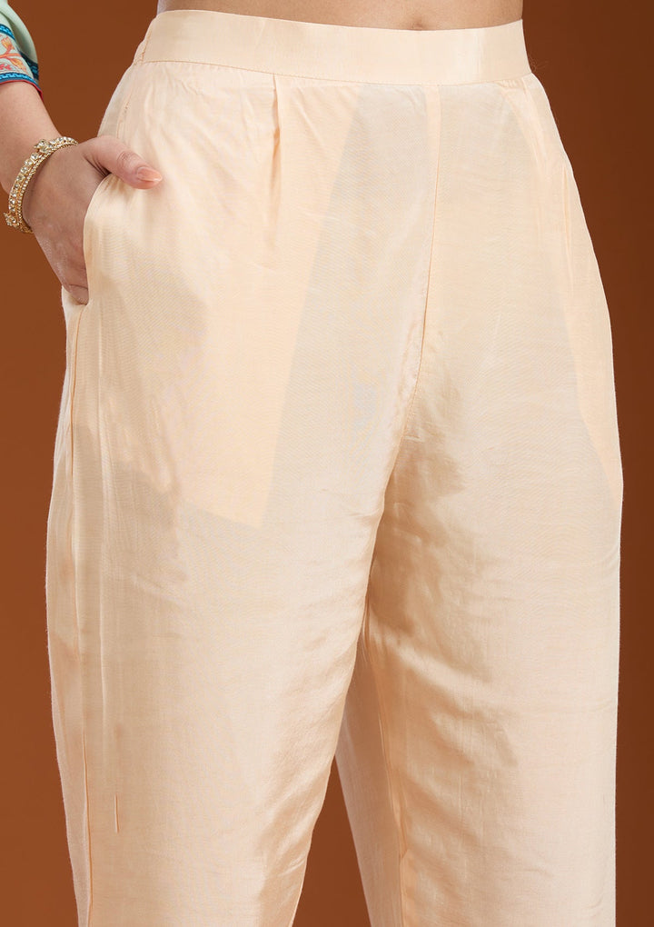 Beige Printed Crepe Readymade Salwar Suit_koskii