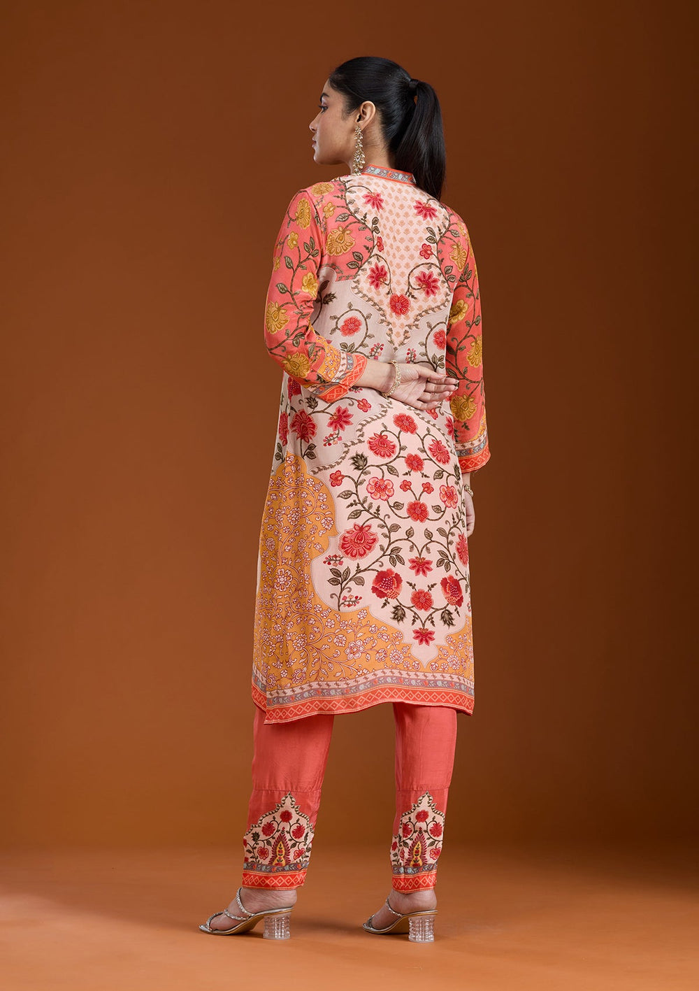 Beige Printed Crepe Readymade Salwar Suit-koskii