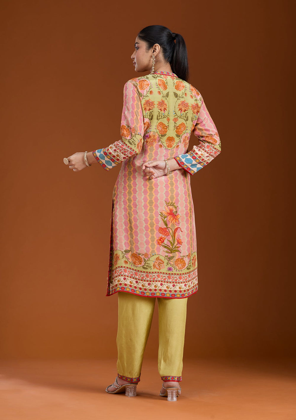 Pista Green Printed Crepe Readymade Salwar Suit_koskii