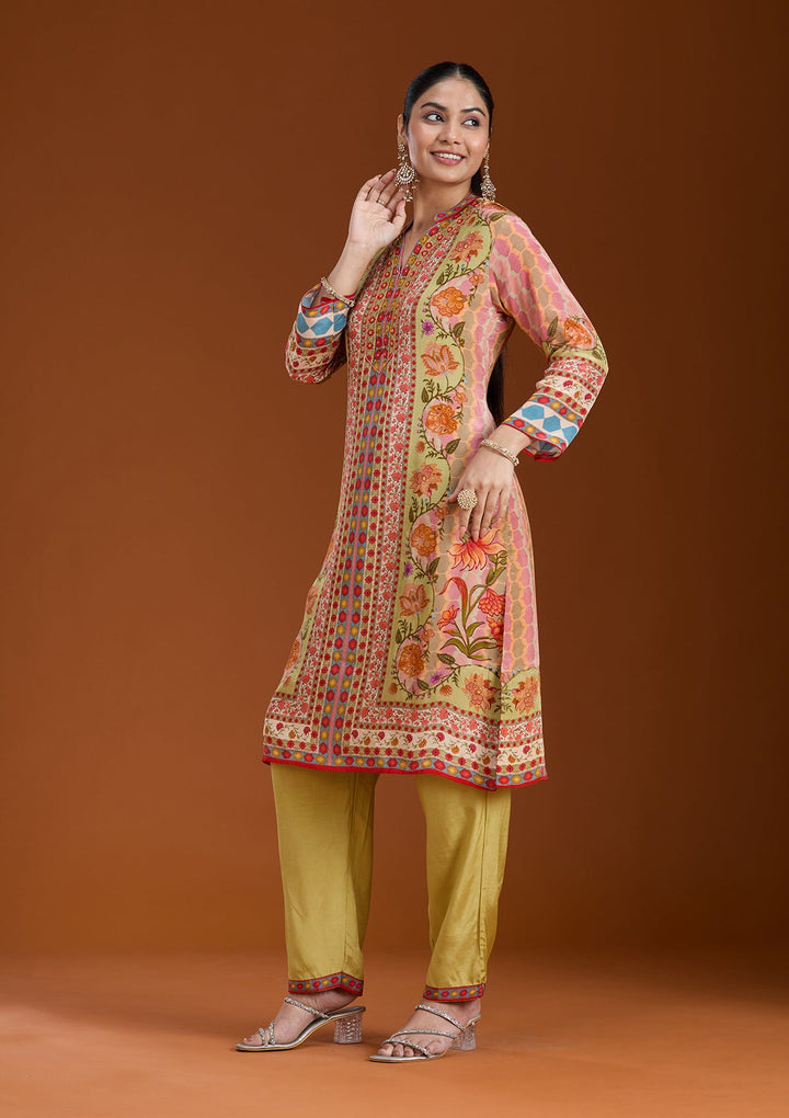 Pista Green Printed Crepe Readymade Salwar Suit_koskii