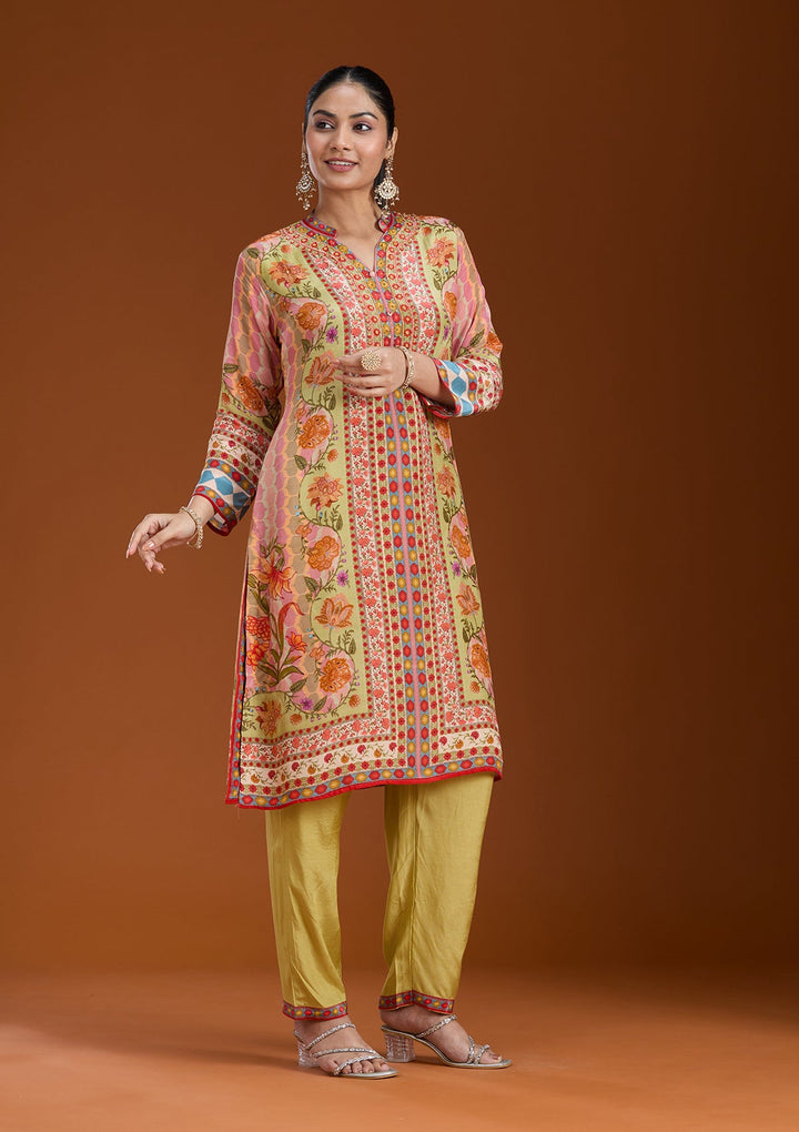 Pista Green Printed Crepe Readymade Salwar Suit_koskii