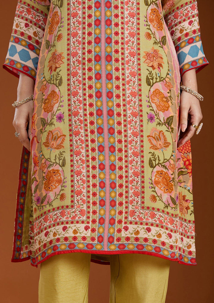 Pista Green Printed Crepe Readymade Salwar Suit_koskii