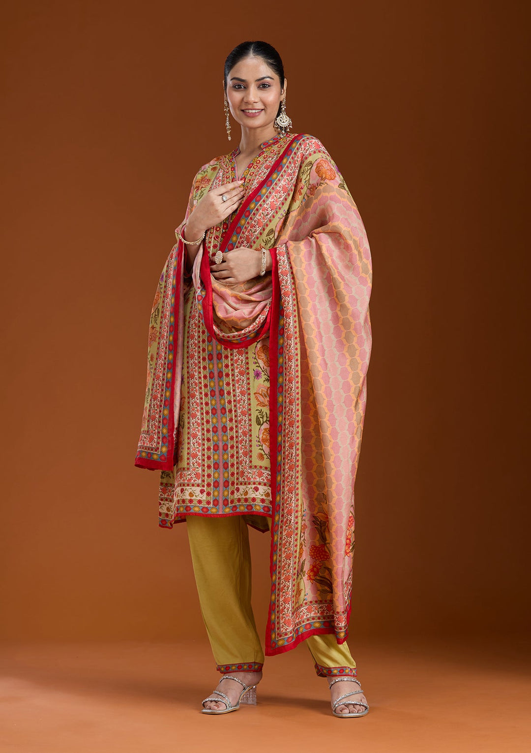 Pista Green Printed Crepe Readymade Salwar Suit_koskii