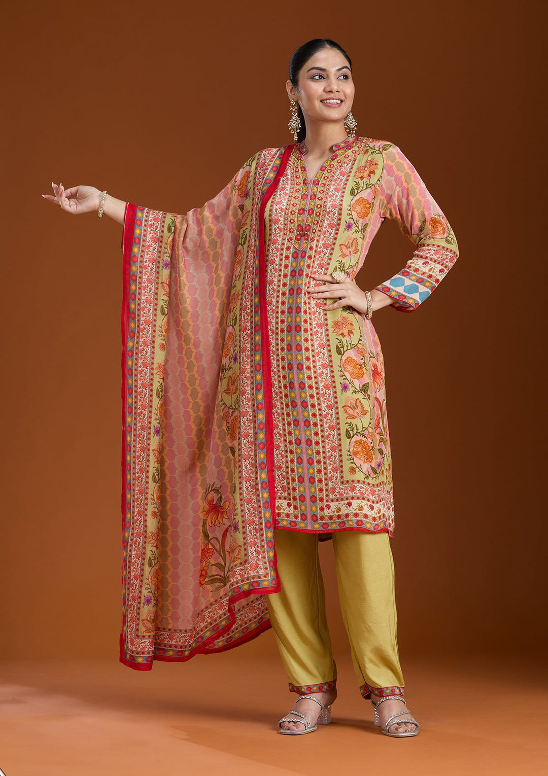 Pista Green Printed Crepe Readymade Salwar Suit_koskii