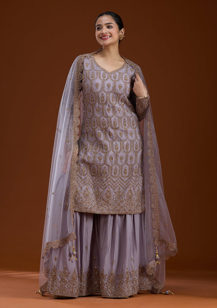 Lavender Stonework (Gold) Georgette Readymade Salwar Suit-koskii