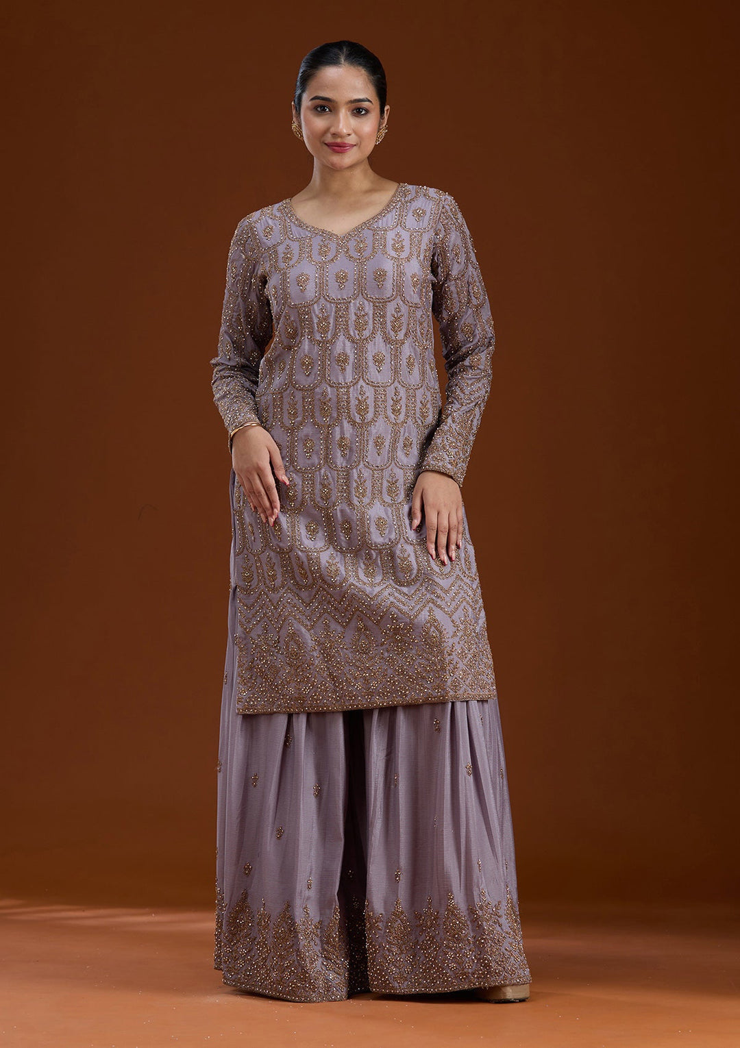 Lavender Stonework (Gold) Georgette Readymade Salwar Suit-koskii