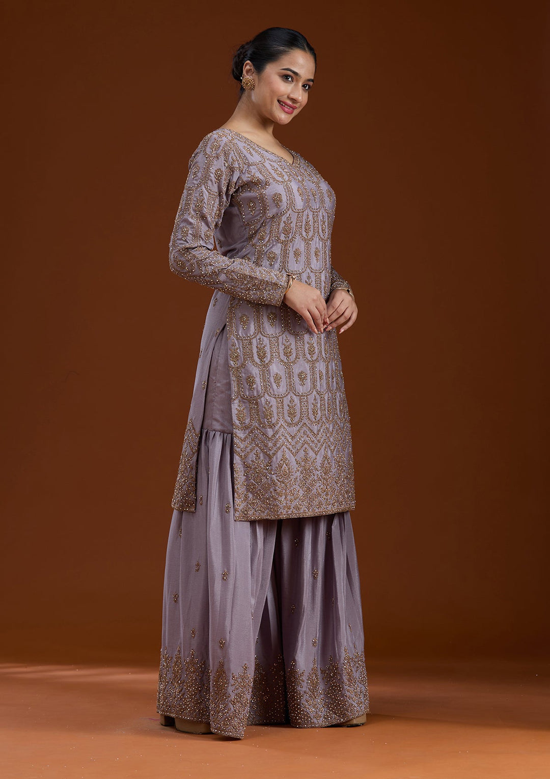 Lavender Stonework (Gold) Georgette Readymade Salwar Suit-koskii