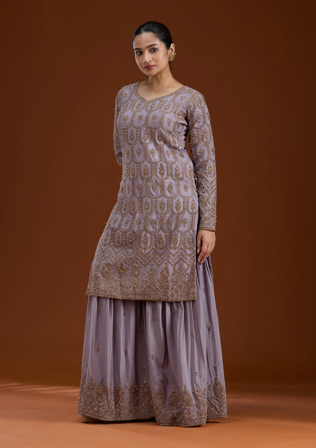 Lavender Stonework (Gold) Georgette Readymade Salwar Suit