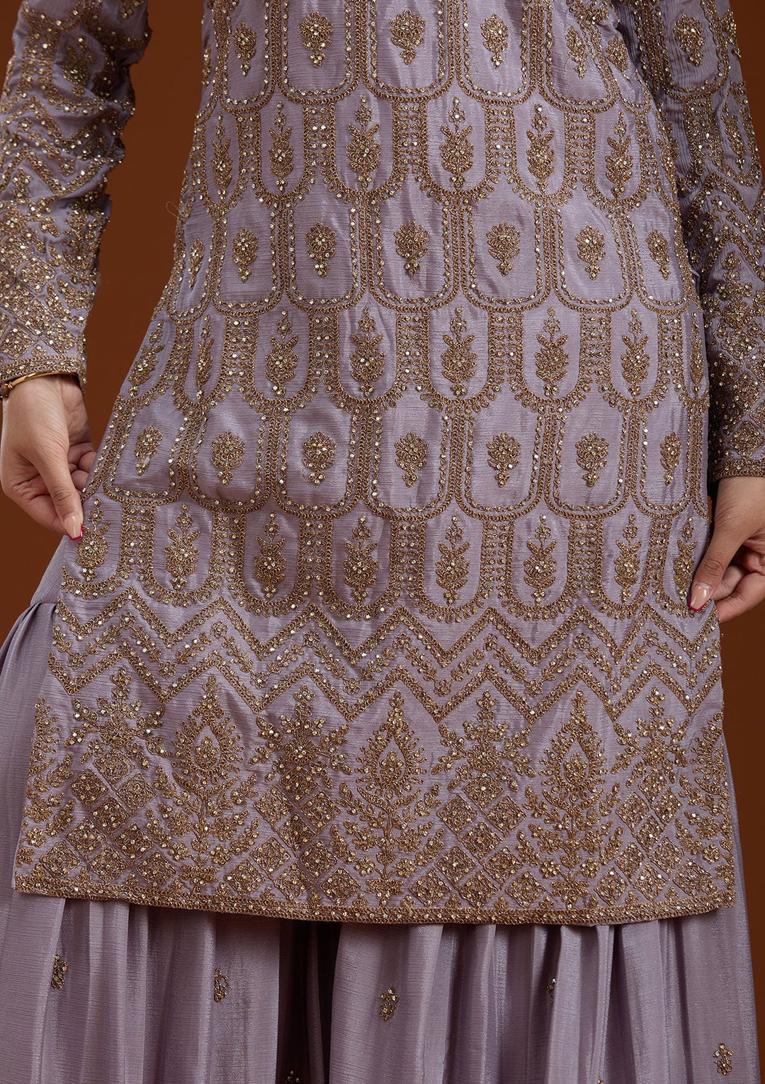 Lavender Stonework (Gold) Georgette Readymade Salwar Suit